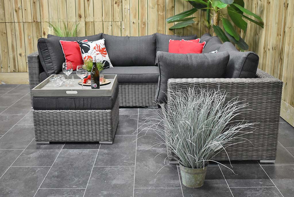 Boston Hoek Loungebank Natural Grey zijaanzicht - Outnest tuinmeubelen