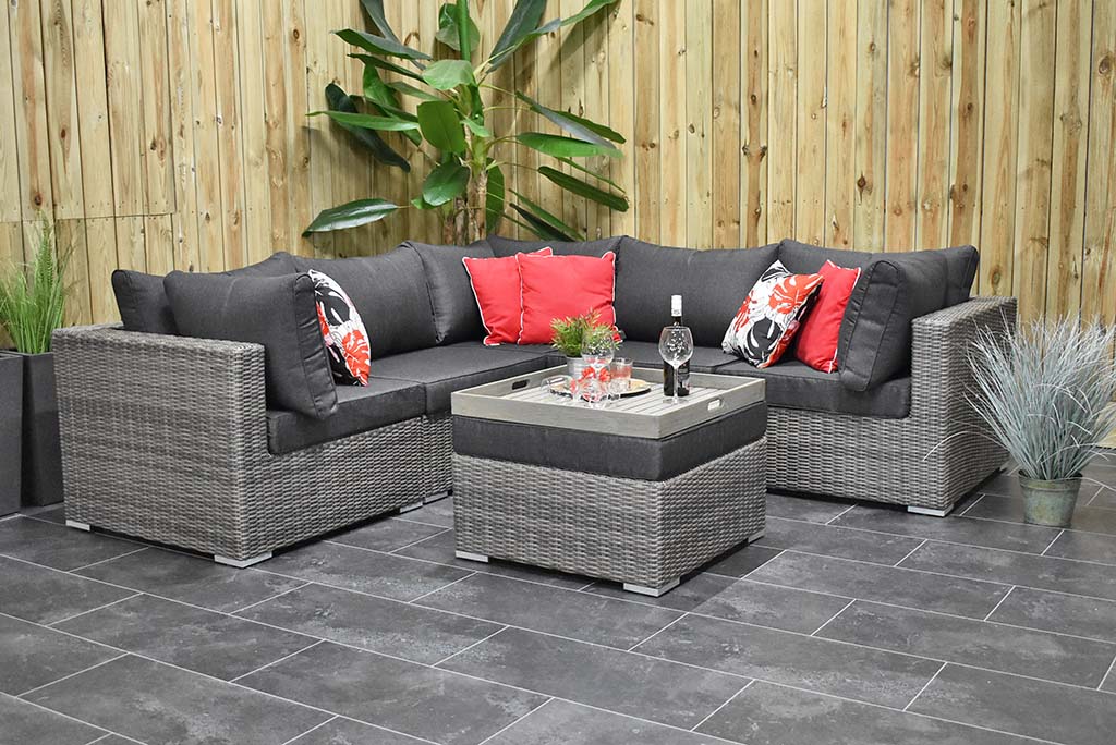 Boston Hoek Loungebank Natural Grey detail vlechtwerk - Outnest tuinmeubelen