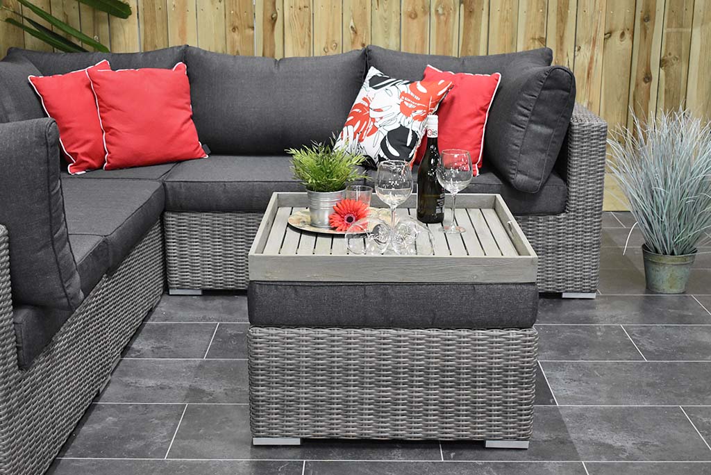 Boston Hoek Loungebank Natural Grey vooraanzicht - Outnest tuinmeubelen