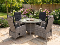 Brasil-Kansas Verstelbare Tuinset 4 Personen - Glas / Natural Grey in einem stimmungsvollen Garten - Outnest Gartenmöbel