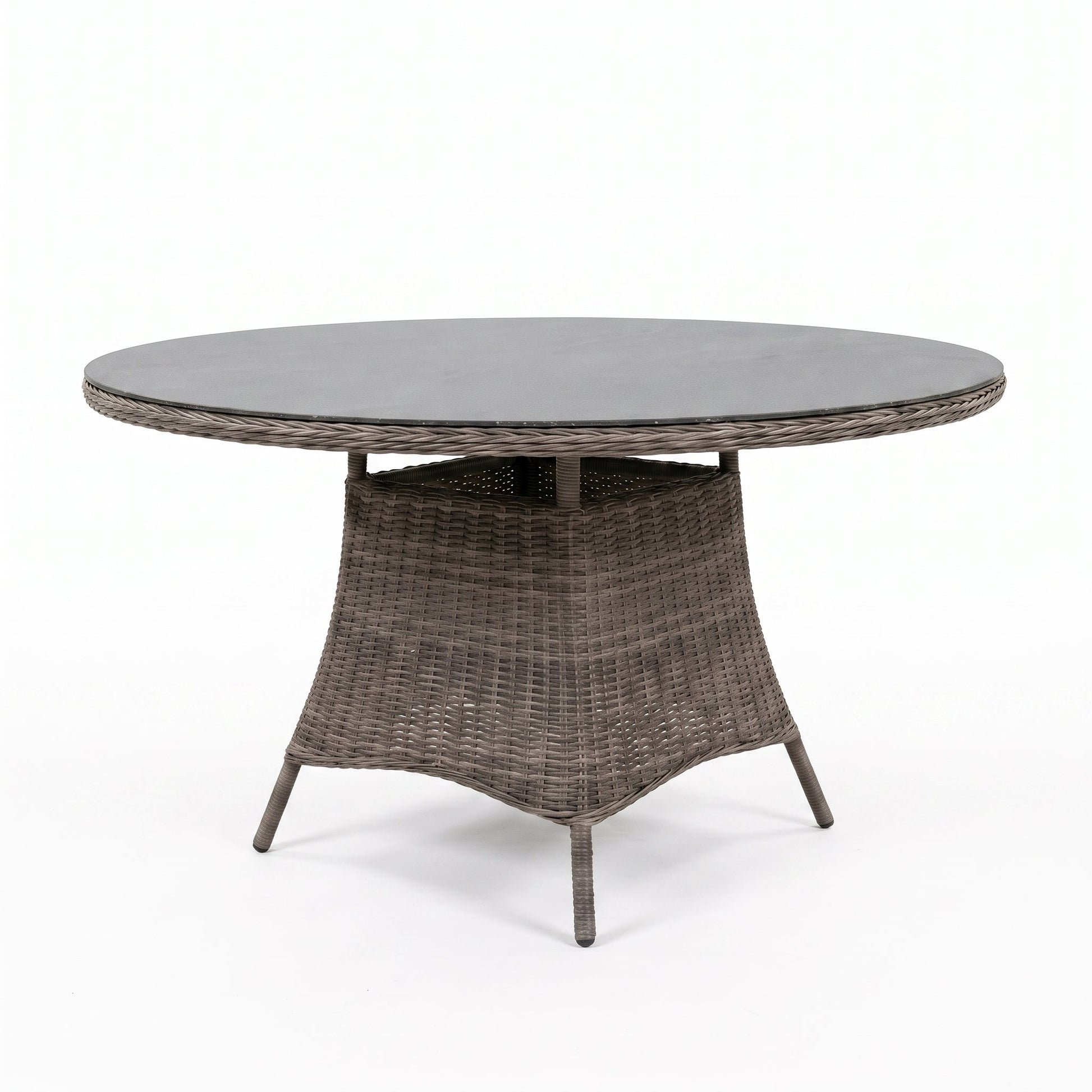 Brasil Ronde Tuintafel 120 cm - Glas / Natural Grey in einem stimmungsvollen Garten - Outnest Gartenmöbel
