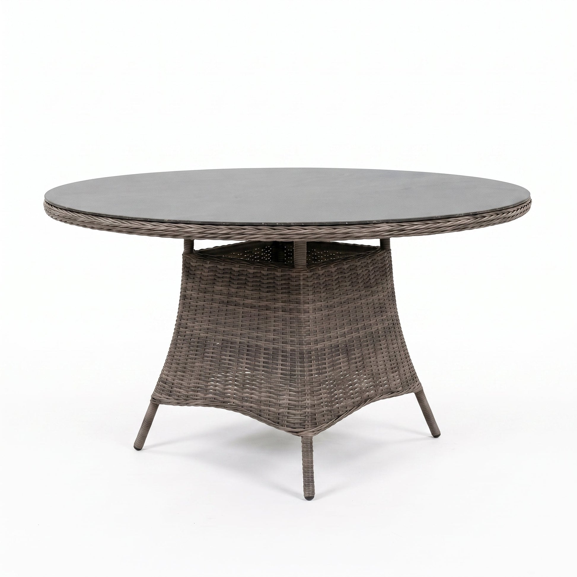 Brasil Ronde Tuintafel 120 cm - Glas / Rock Grey in einem stimmungsvollen Garten - Outnest Gartenmöbel