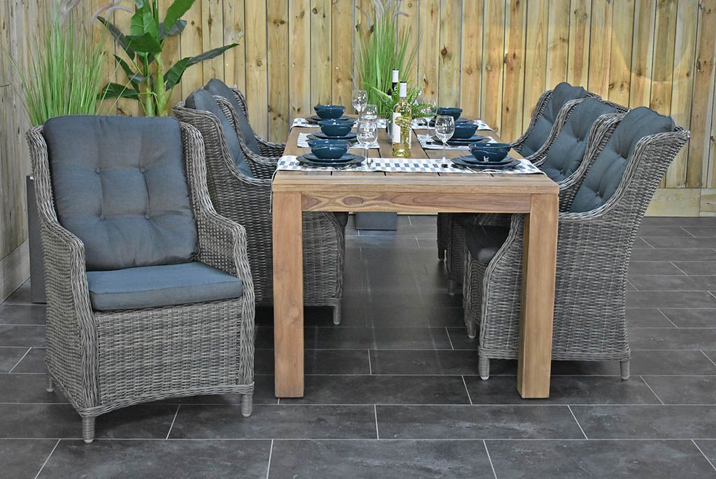 Cancun-Darwin Gartenmöbel-Set für 6 Personen – Teak / Kobo Grey