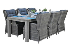 Cancun-Barcelona verstelbare Tuinset 6 Personen - Acacia / Kobo Grey