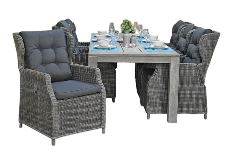 Cancun-Barcelona verstelbare Tuinset 6 Personen - Acacia / Kobo Grey