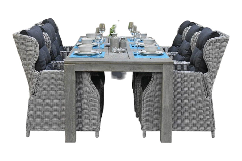 Cancun-Barcelona verstelbare Tuinset 6 Personen - Acacia / Light Kobo Grey