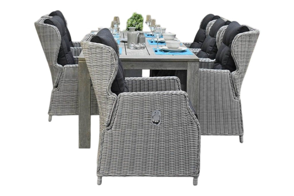 Cancun-Barcelona verstelbare Tuinset 6 Personen - Acacia / Light Kobo Grey