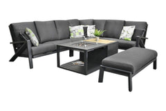 Carini Hoek Loungeset - Black / Vuurtafel