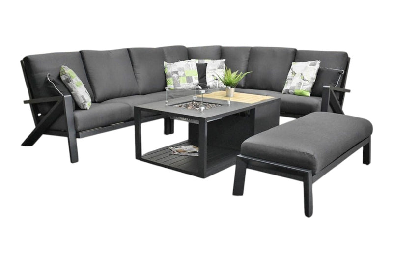 Carini Hoek Loungeset - Black / Vuurtafel