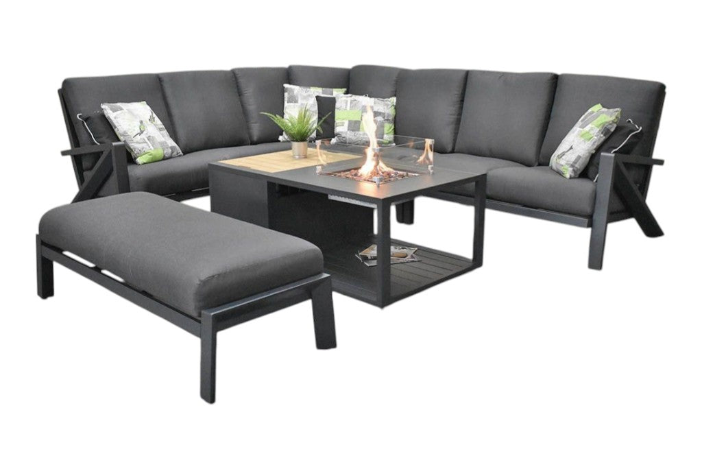 Carini Hoek Loungeset - Black / Vuurtafel