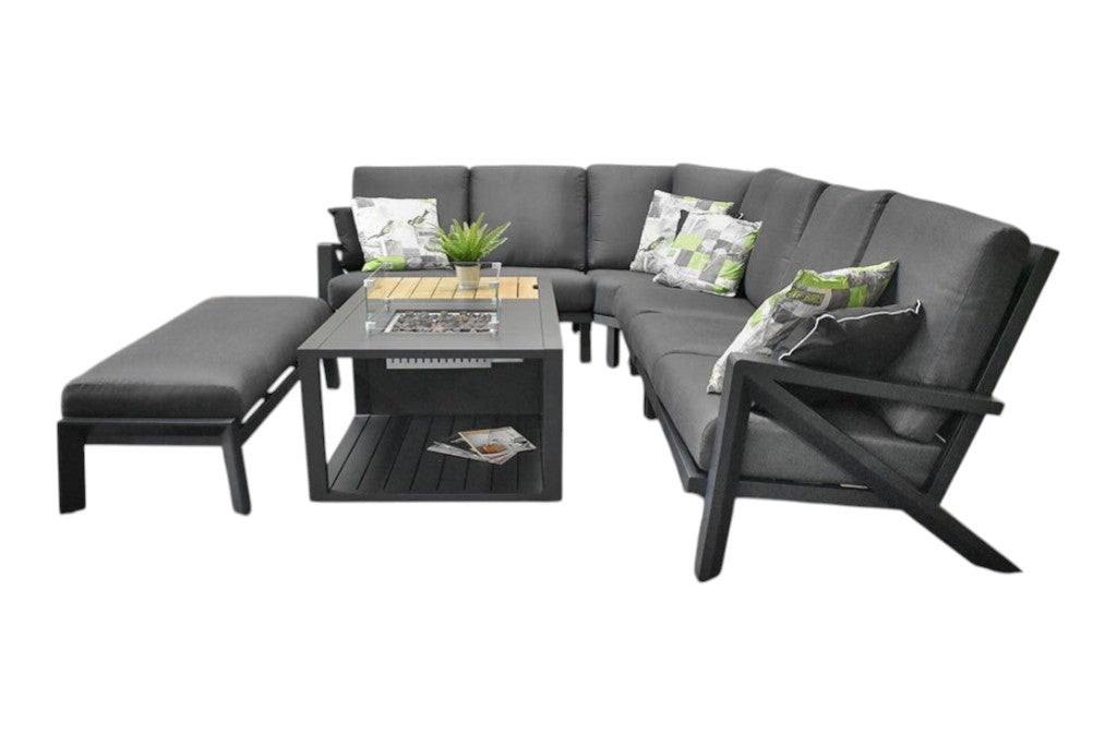 Carini Hoek Loungeset - Black / Vuurtafel