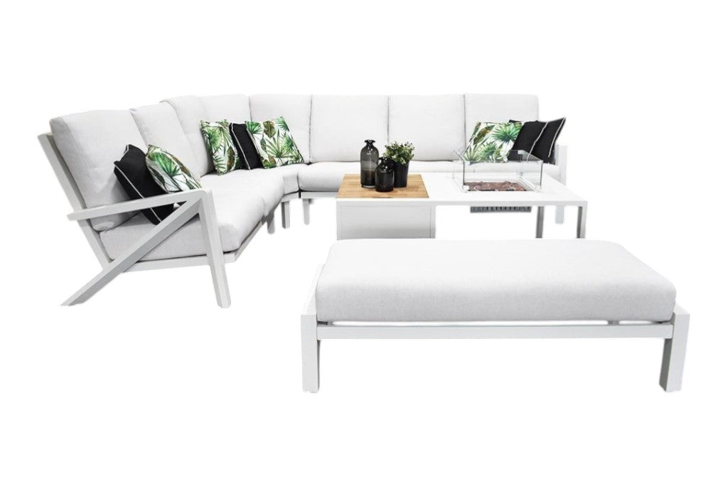 Carini Hoek Loungeset - White / Vuurtafel