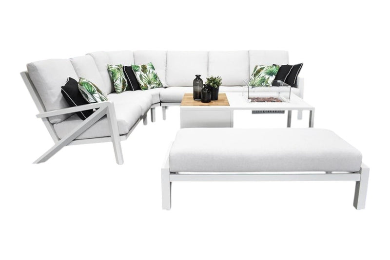 Carini Hoek Loungeset - White / Vuurtafel
