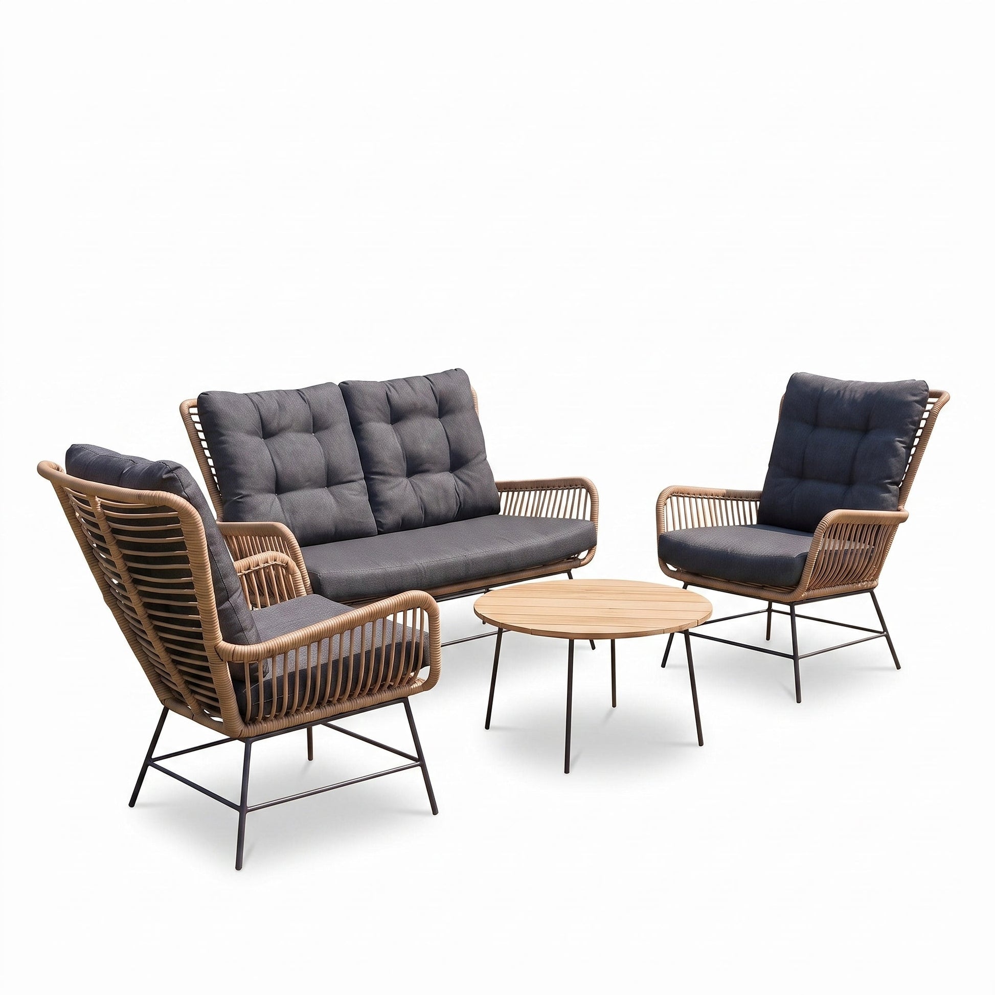 Carlton Loungeset 2-zits + 2 stoelen - Bamboo / Bamboo in einem stimmungsvollen Garten - Outnest Gartenmöbel