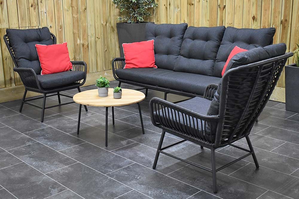 Carlton loungeset 3-zits Charcoal teak - tafeldetail - Outnest