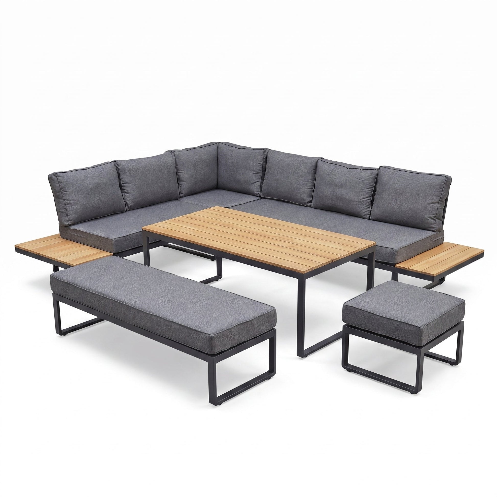 Dallas Hoek Loungeset - Dark Grey / Links in einem stimmungsvollen Garten - Outnest Gartenmöbel
