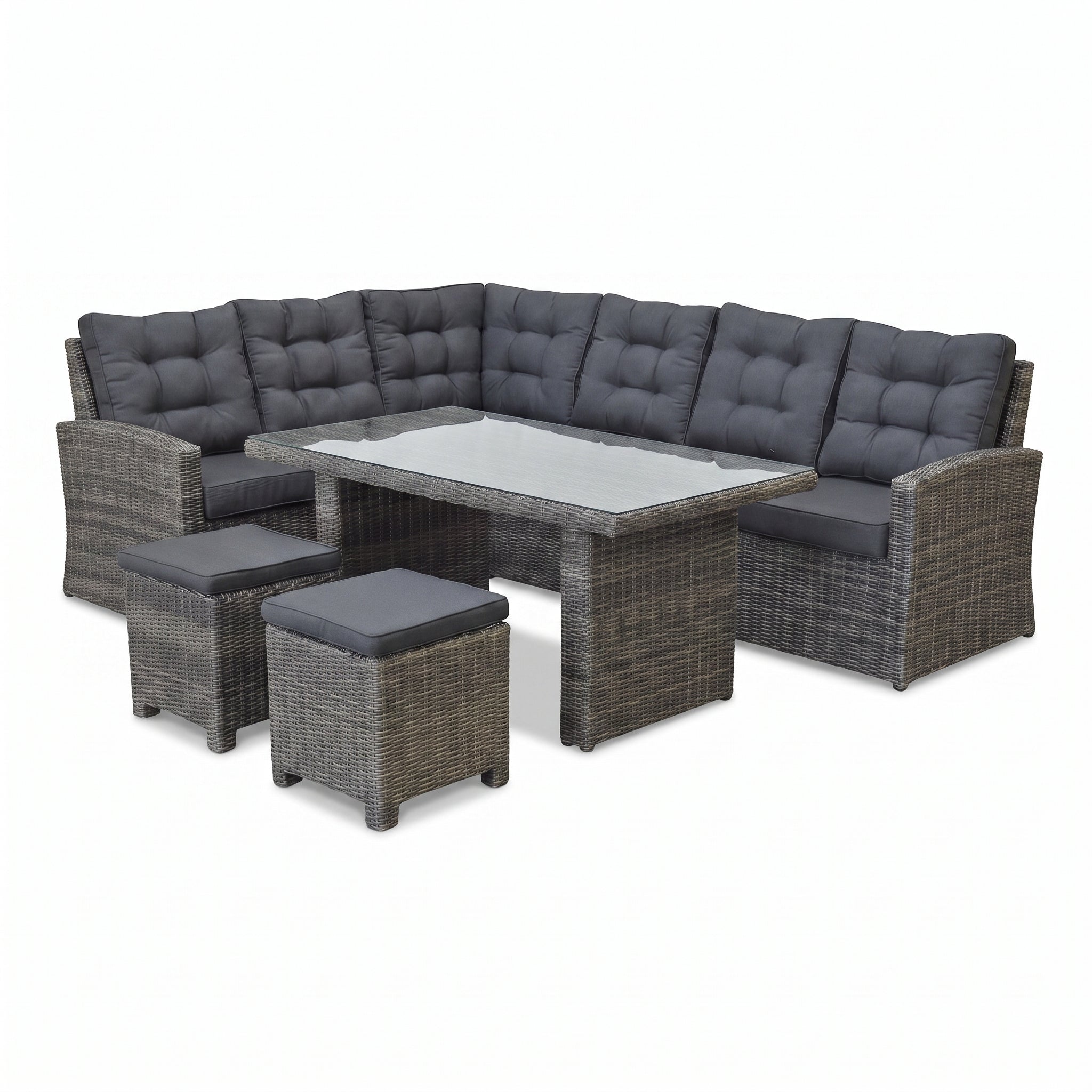 Denver Dining Loungeset - Glas / Kobo Grey in einem stimmungsvollen Garten - Outnest Gartenmöbel