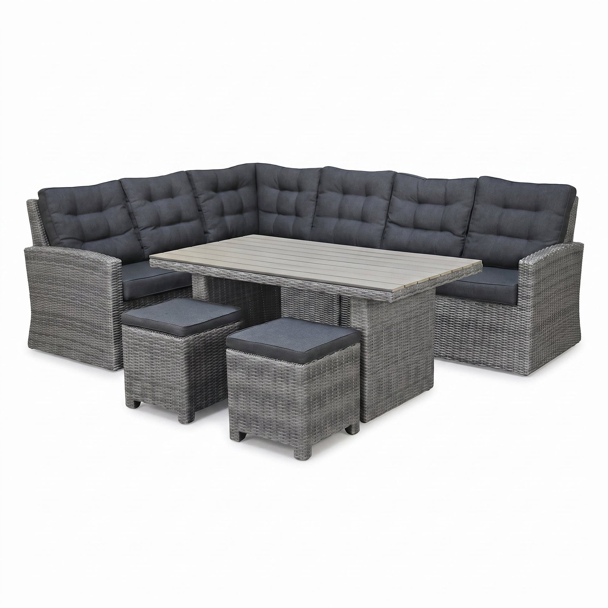 Denver Dining Loungeset - Natural Grey / Polywood in einem stimmungsvollen Garten - Outnest Gartenmöbel