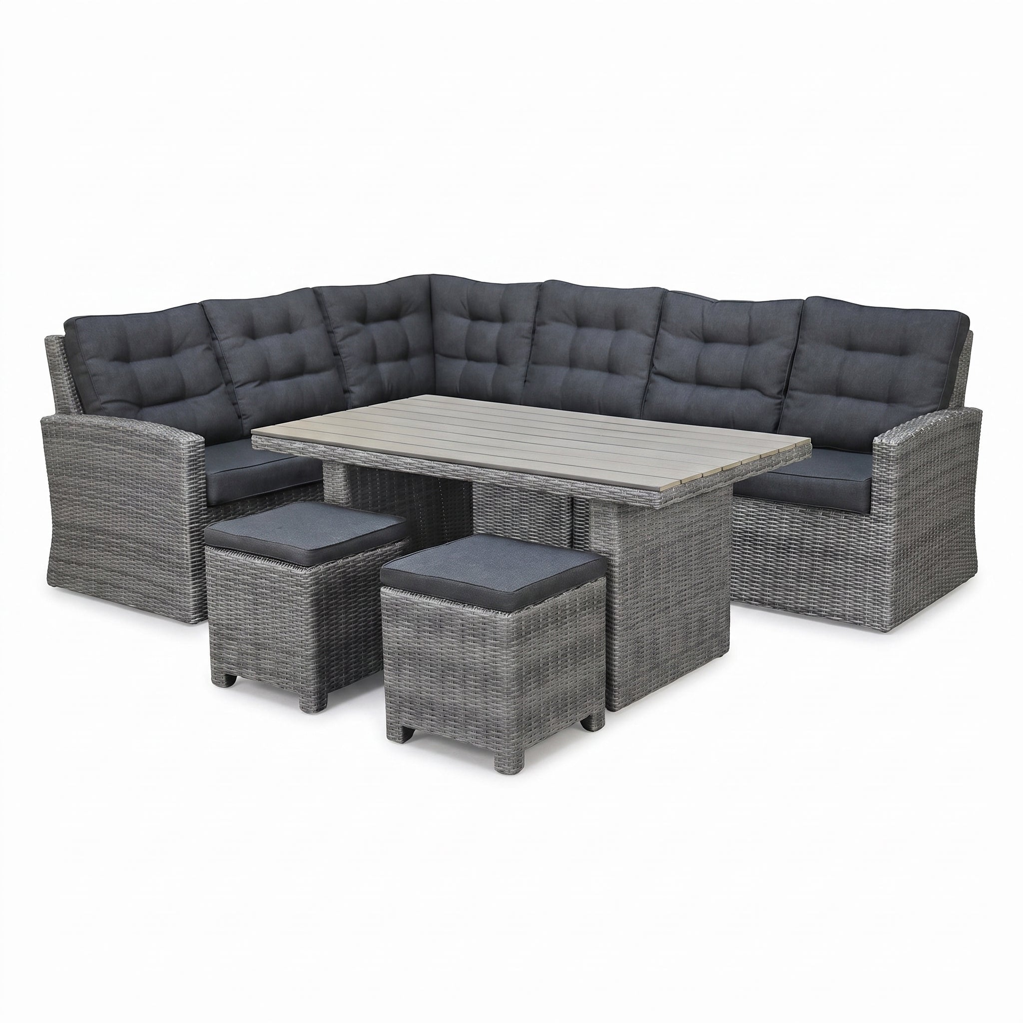 Denver Dining Loungeset - Natural Grey / Polywood in einem stimmungsvollen Garten - Outnest Gartenmöbel