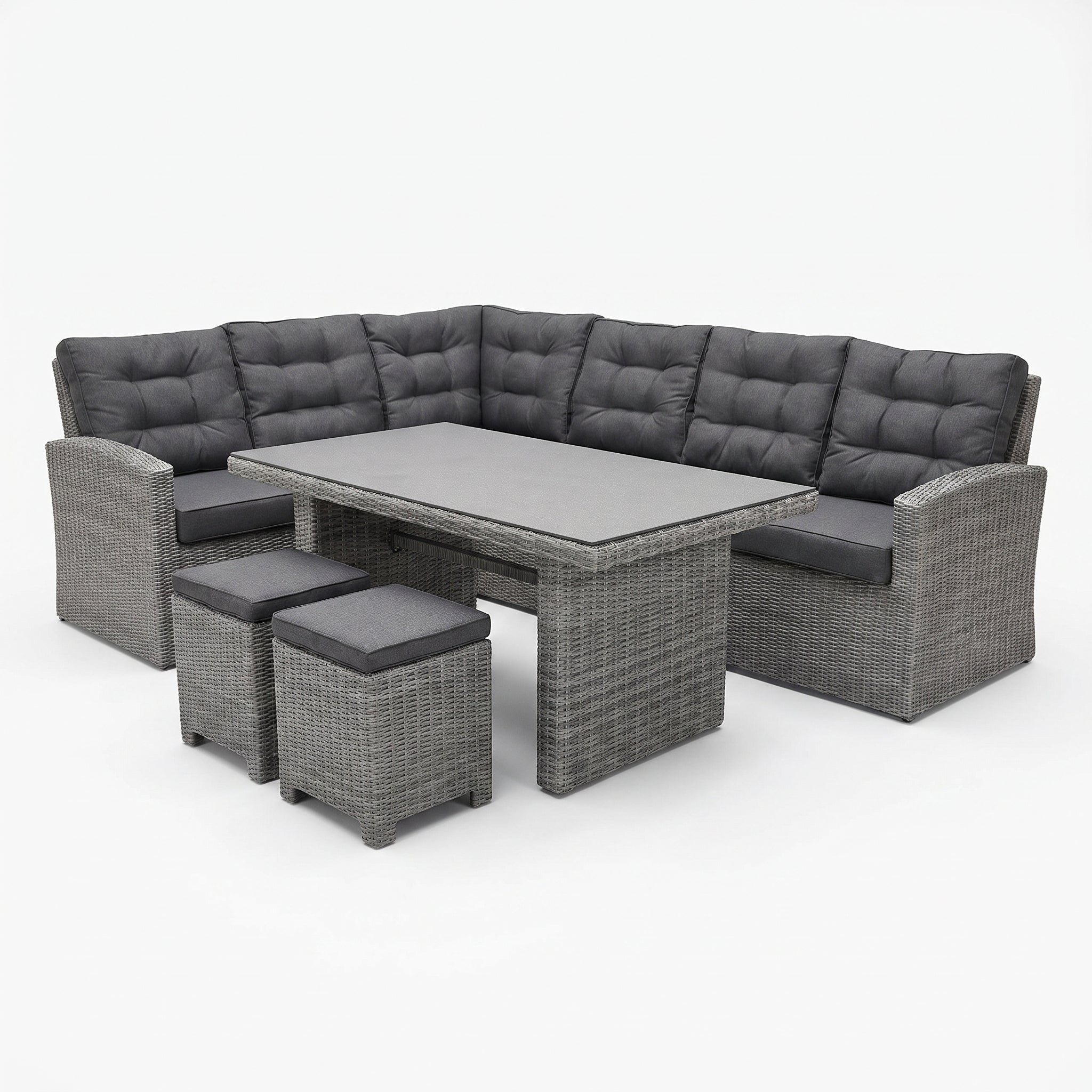 Denver Dining Loungeset - Spraystone / Natural Grey in einem stimmungsvollen Garten - Outnest Gartenmöbel