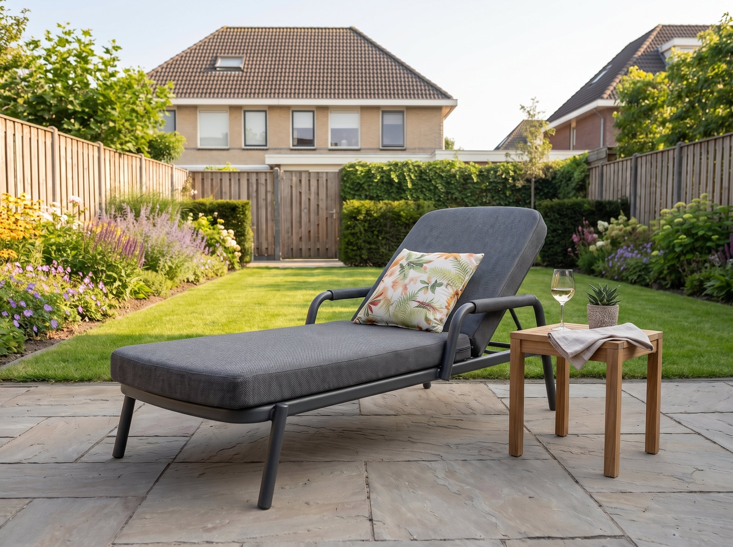 Egina Ligbed - Beige in einem stimmungsvollen Garten - Outnest Gartenmöbel