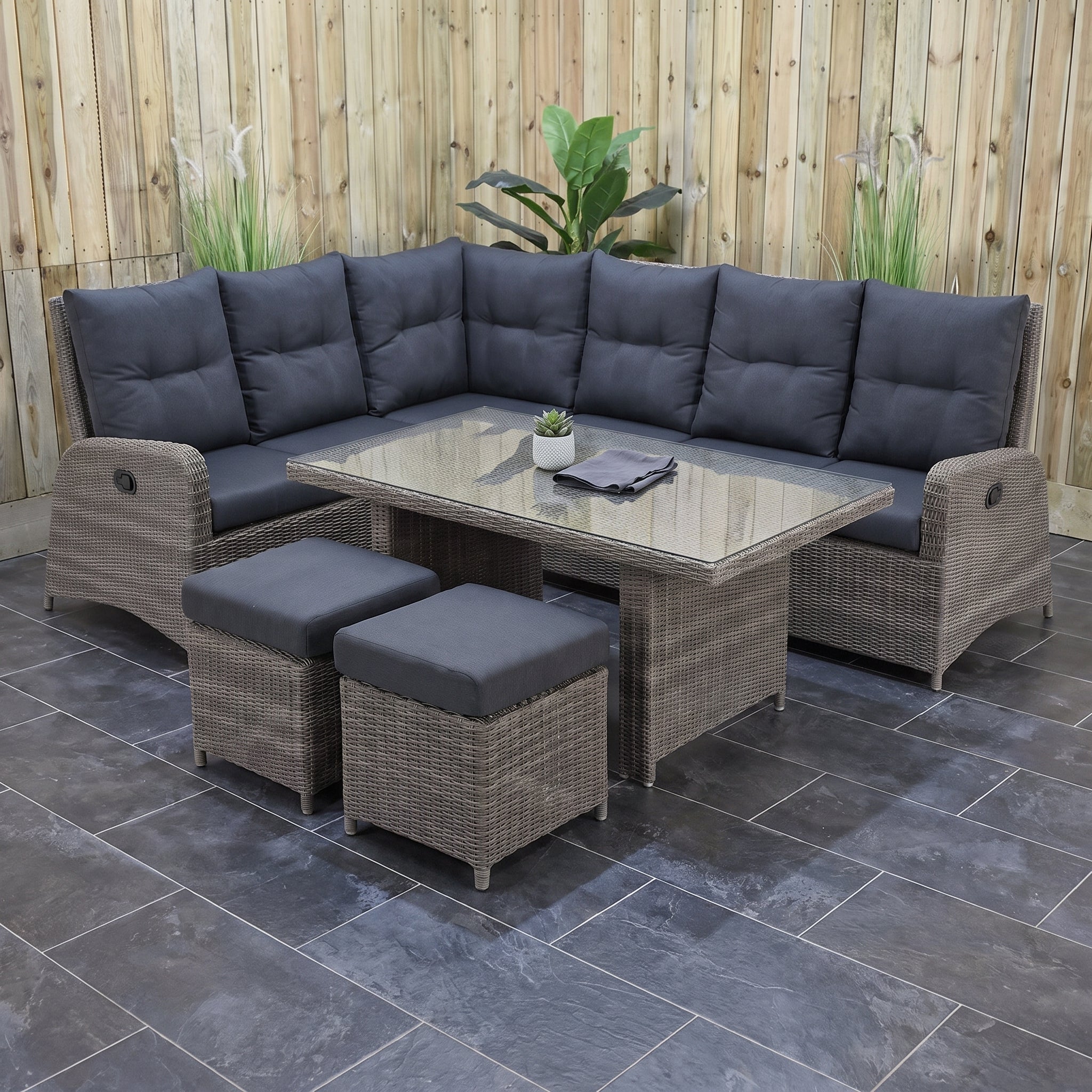 Florida Verstelbare Dining Loungeset Hoekbank - Kobo Grey / Hoge tafel in einem stimmungsvollen Garten - Outnest Gartenmöbel