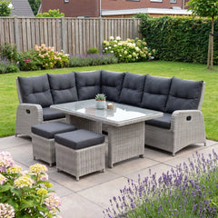 Florida Verstelbare Dining Loungeset Hoekbank - Light Kobo Grey / Hoge tafel in einem stimmungsvollen Garten - Outnest