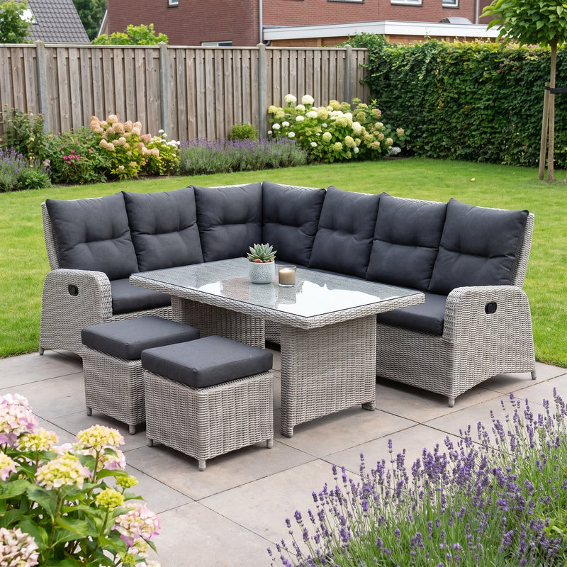 Florida Verstelbare Dining Loungeset Hoekbank - Light Kobo Grey / Hoge tafel in einem stimmungsvollen Garten - Outnest