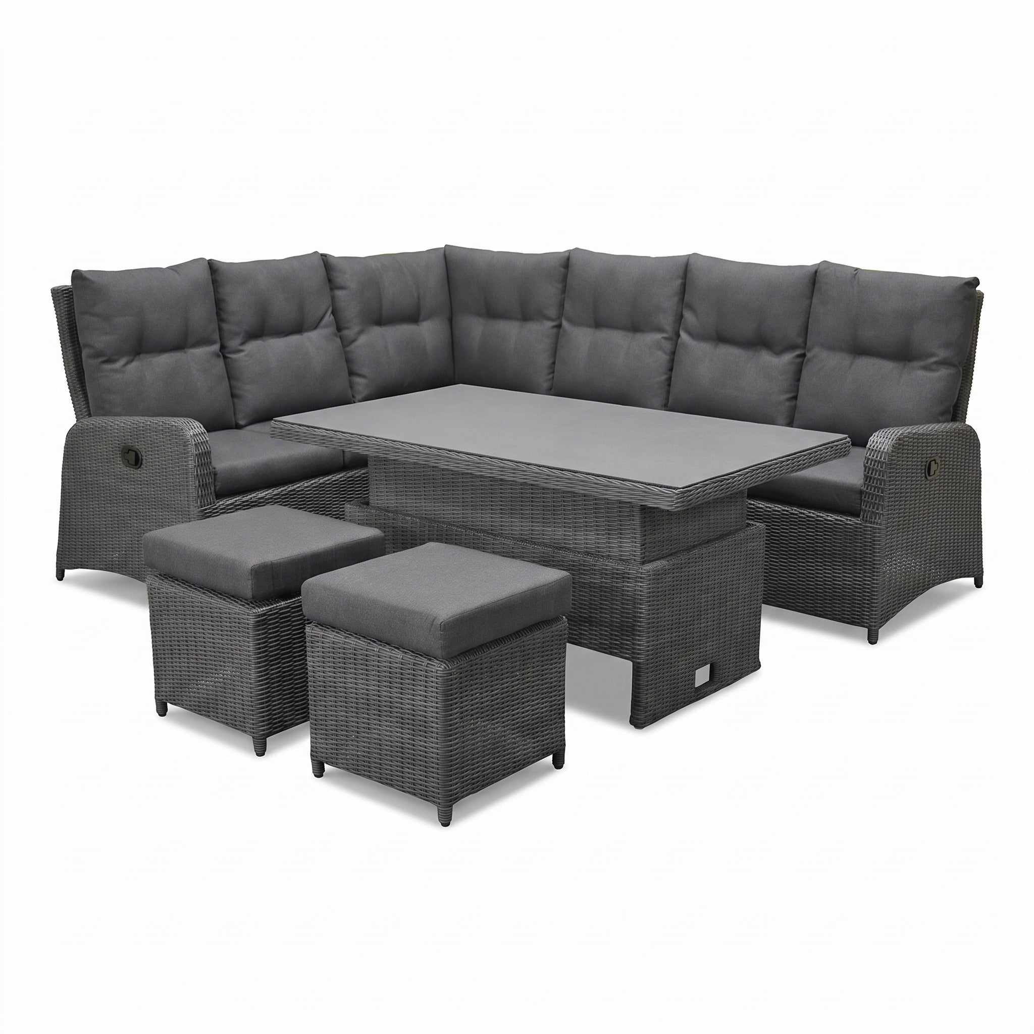 Florida Verstelbare Dining Loungeset Hoekbank - Rock Grey / Hoog/laag tafel in einem stimmungsvollen Garten - Outnest