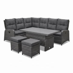Florida Verstelbare Dining Loungeset Hoekbank - Rock Grey / Hoog/laag tafel in einem stimmungsvollen Garten - Outnest