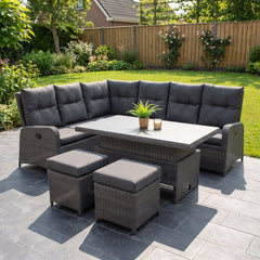 Florida Verstelbare Dining Loungeset Hoekbank - Rock Grey / Hoog/laag tafel in einem stimmungsvollen Garten - Outnest