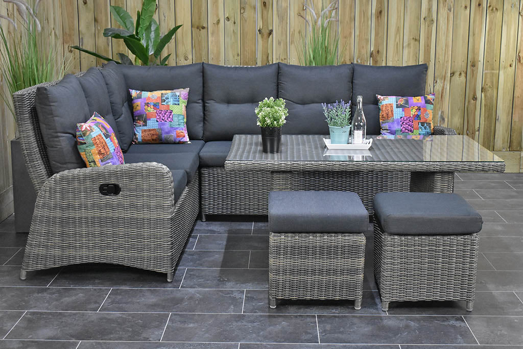 Outnest Florida Verstelbare Dining Loungeset Hoekbank Kobo Grey zijaanzicht met hoge tafel en krukjes