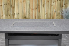 Madrid Verstellbares Loungemöbel für den Essbereich 3-Sitzer + 2 Stühle – Spraystone / Kobo Grey / Feuertisch 150 cm