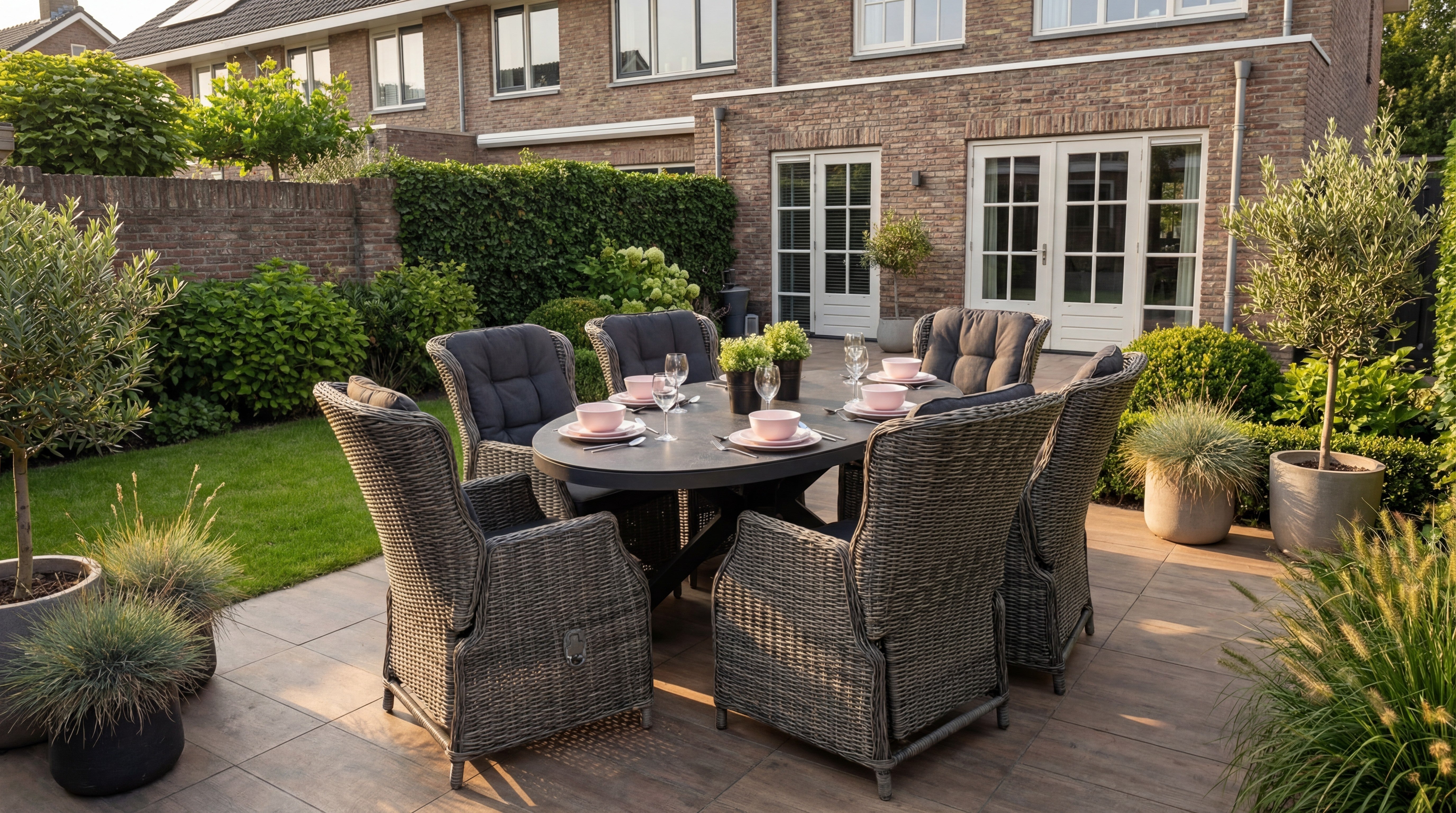 Akron-Darwin verstellbares Gartenset 6 Personen - Keramikplatte / Kobo Grey