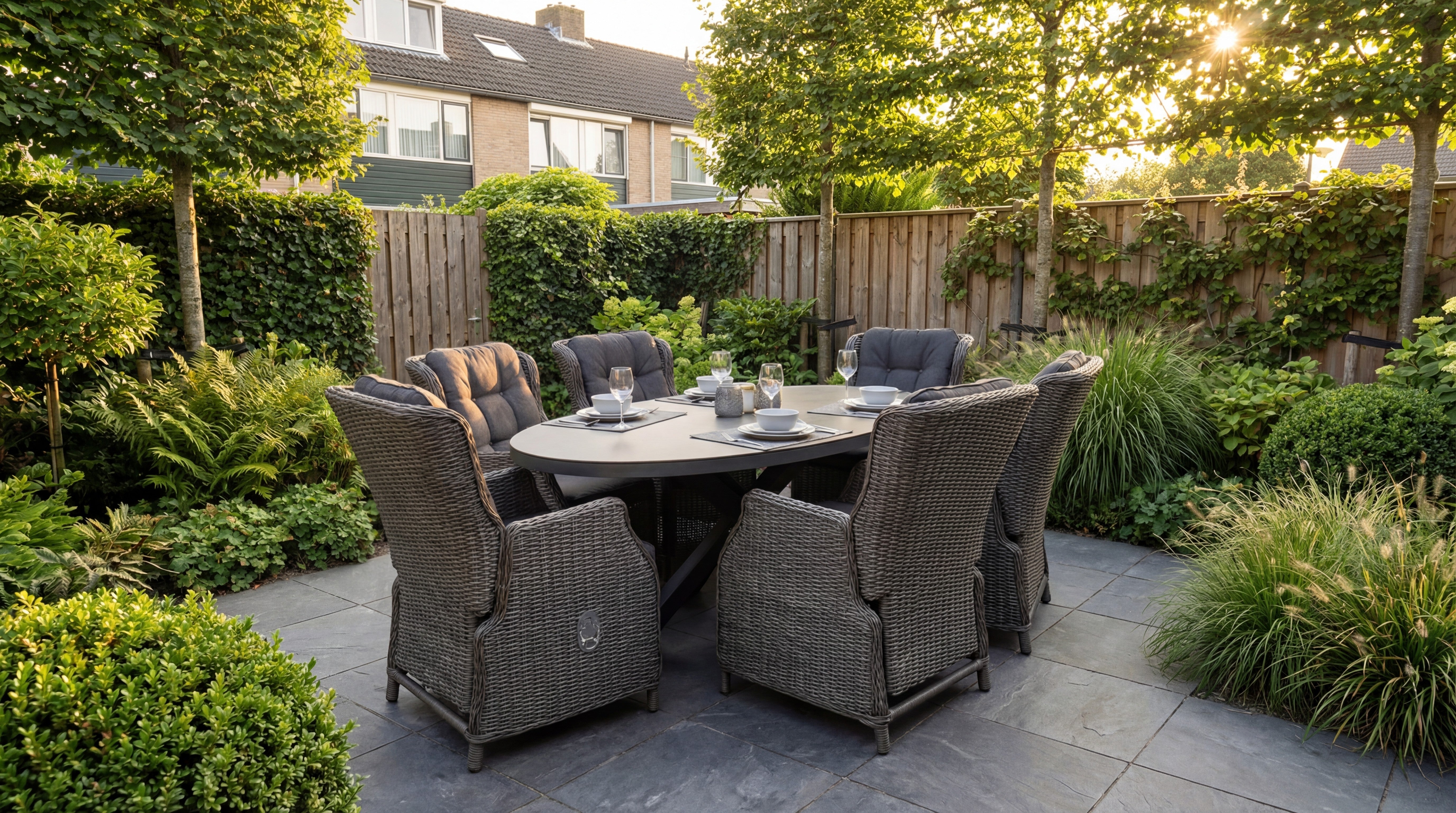 Akron-Darwin verstellbares Gartenset 6 Personen - Keramikplatte / Rock Grey