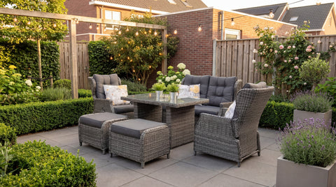 Barcelona Verstellbares Dining Gartenlounge Set 2-Sitzer + 2 Stühle - Glas / Kobo Grey