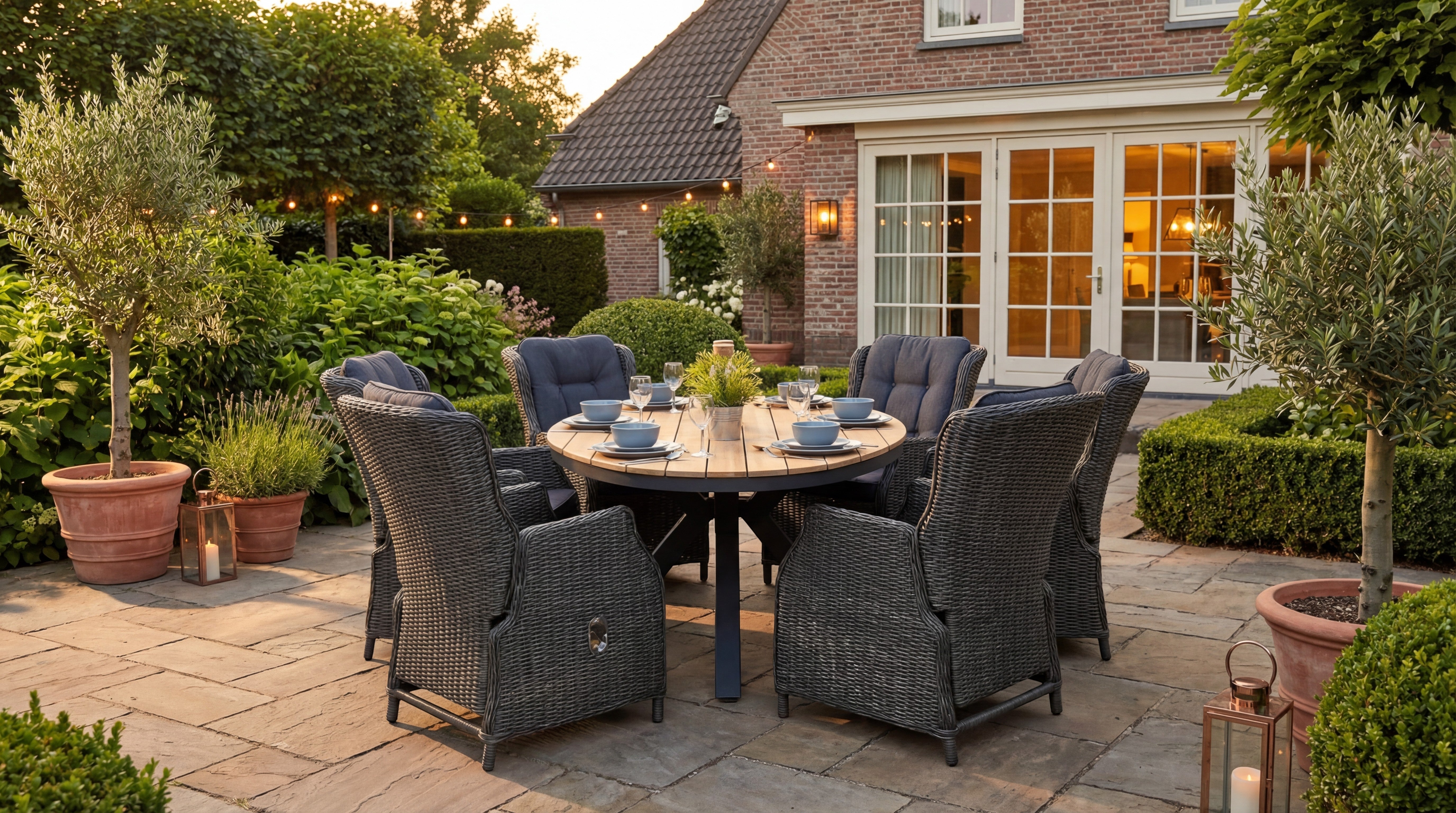 Akron-Darwin verstellbares Gartenset 6 Personen - Teak / Rock Grey