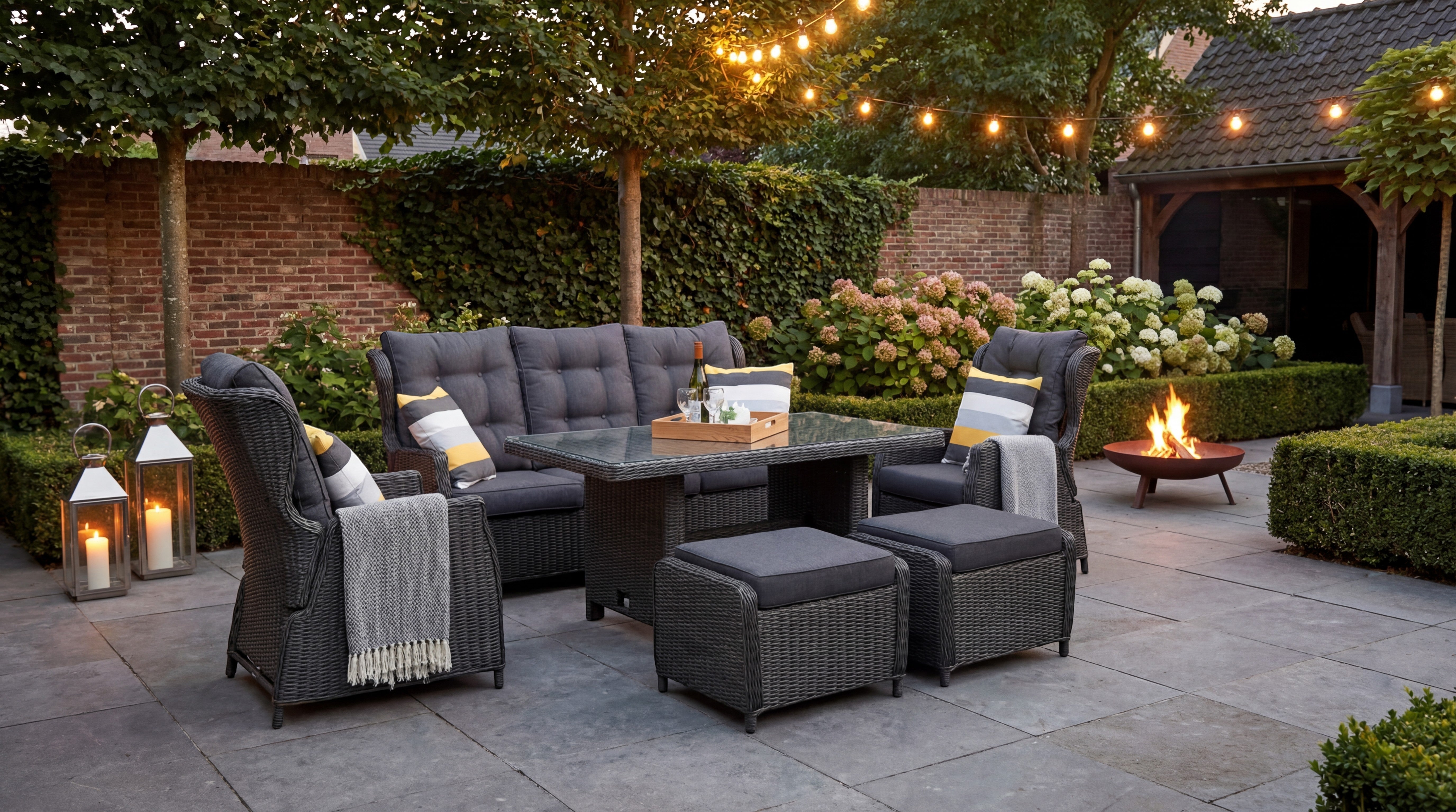 Barcelona Verstellbares Dining Loungeset 3-Sitzer + 2 Stühle - Rock Grey