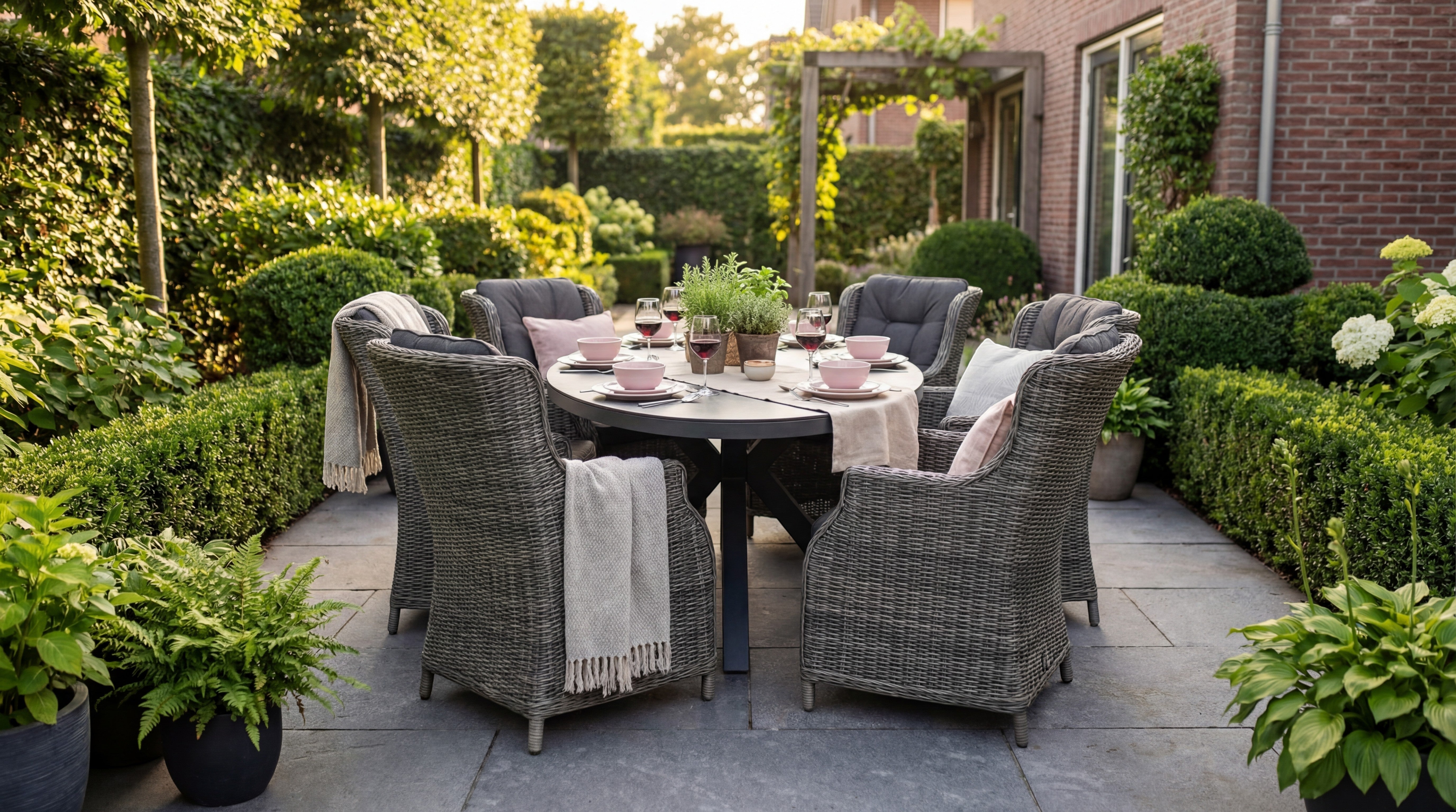 Akron-Darwin Gartenset 6 Personen - Keramische Tischplatte / Kobo Grey