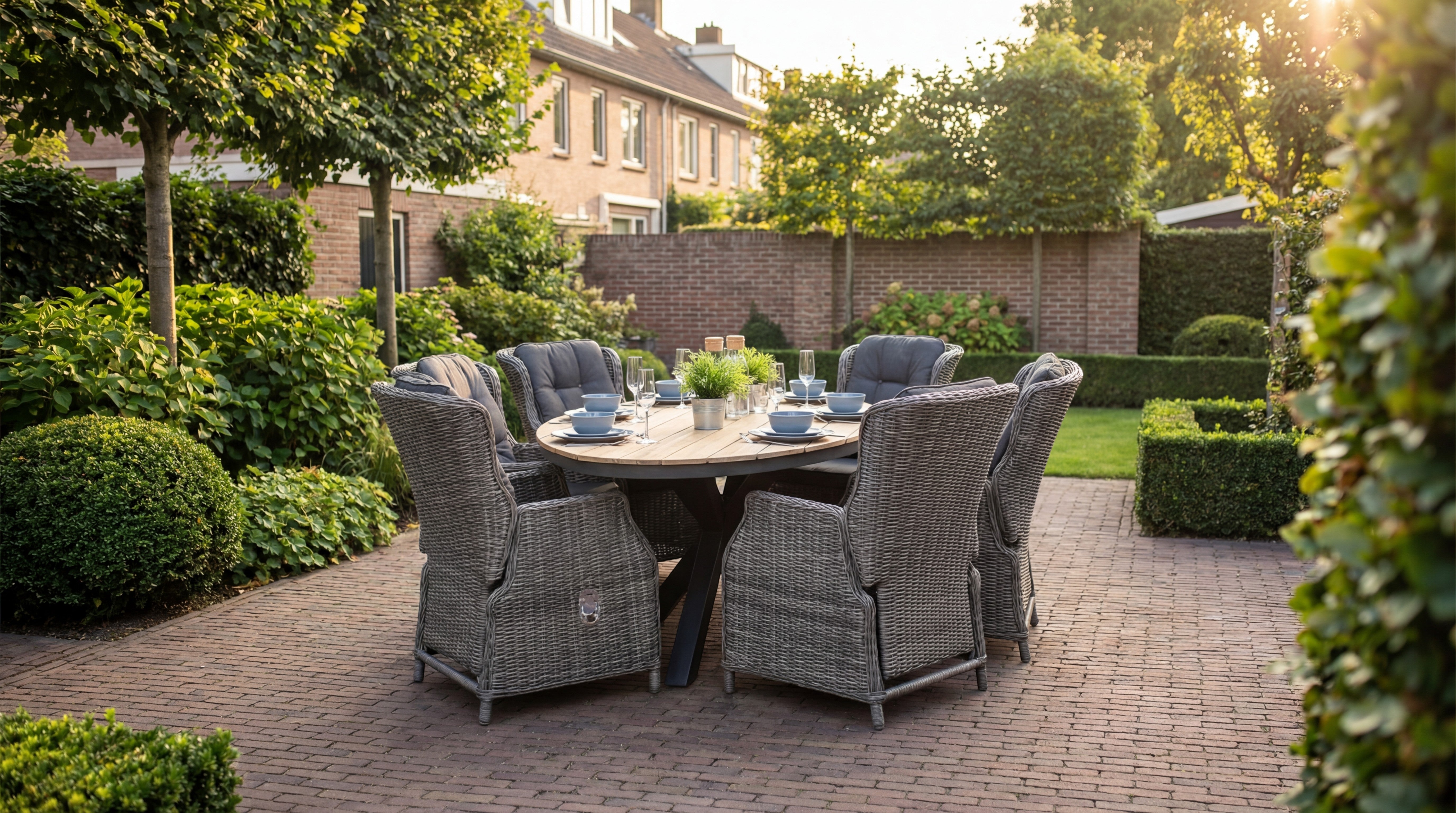 Akron-Darwin verstellbares Gartenset 6 Personen - Teak / Kobo Grey