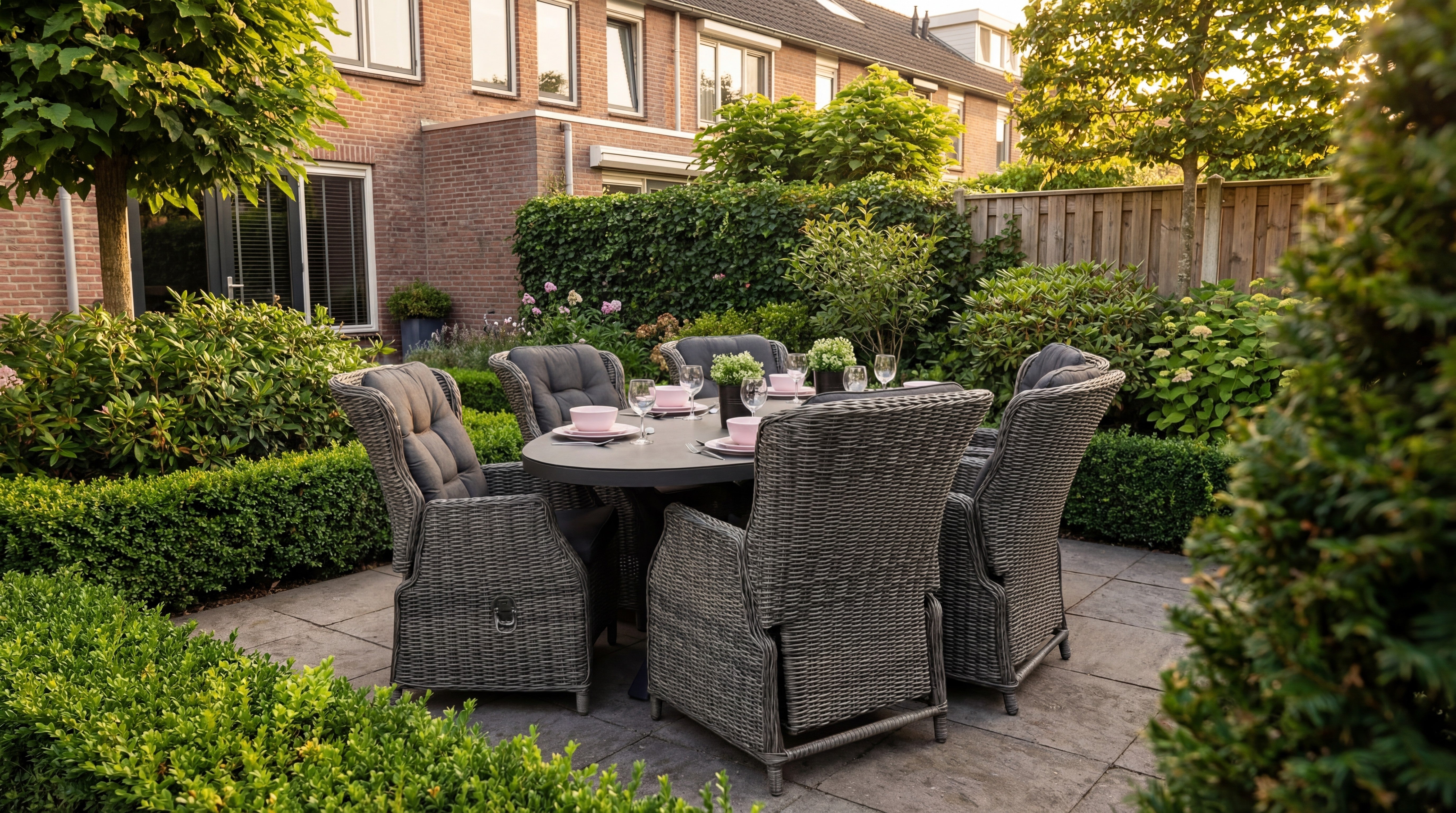 Akron-Darwin verstellbares Gartenset 6 Personen - Keramikplatte / Kobo Grey