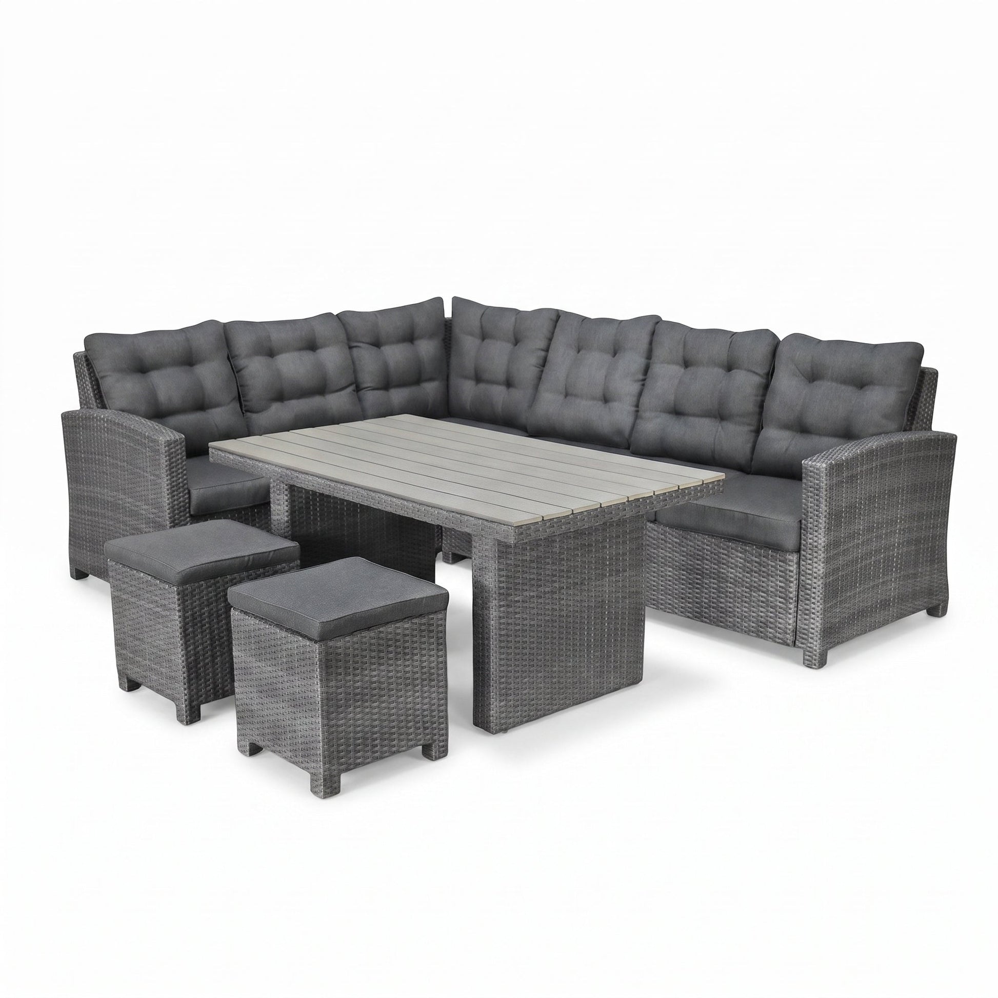 Las Palmas Dining Loungeset - Dark Grey / Hoge tafel, polywood / Links in einem stimmungsvollen Garten - Outnest Gartenmöbel