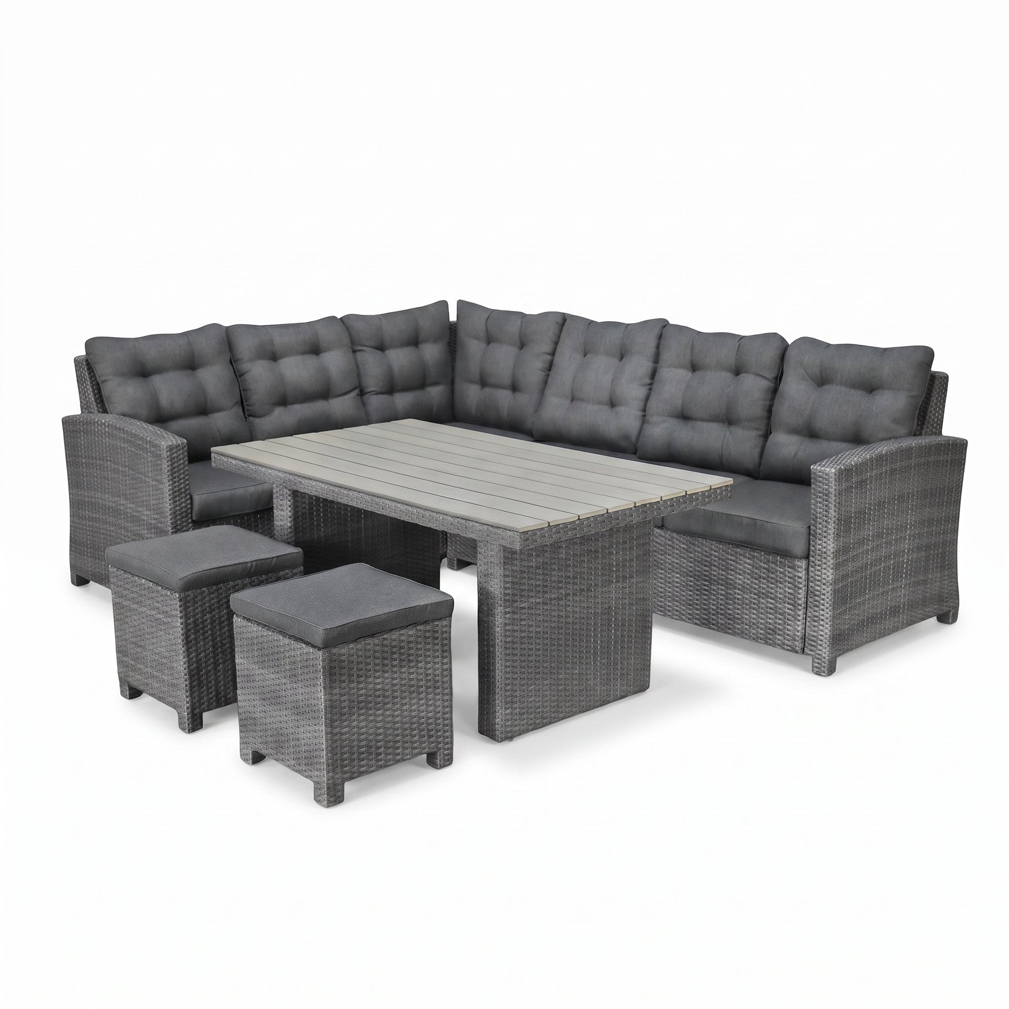 Las Palmas Dining Loungeset - Dark Grey / Hoge tafel, polywood / Links in einem stimmungsvollen Garten - Outnest Gartenmöbel