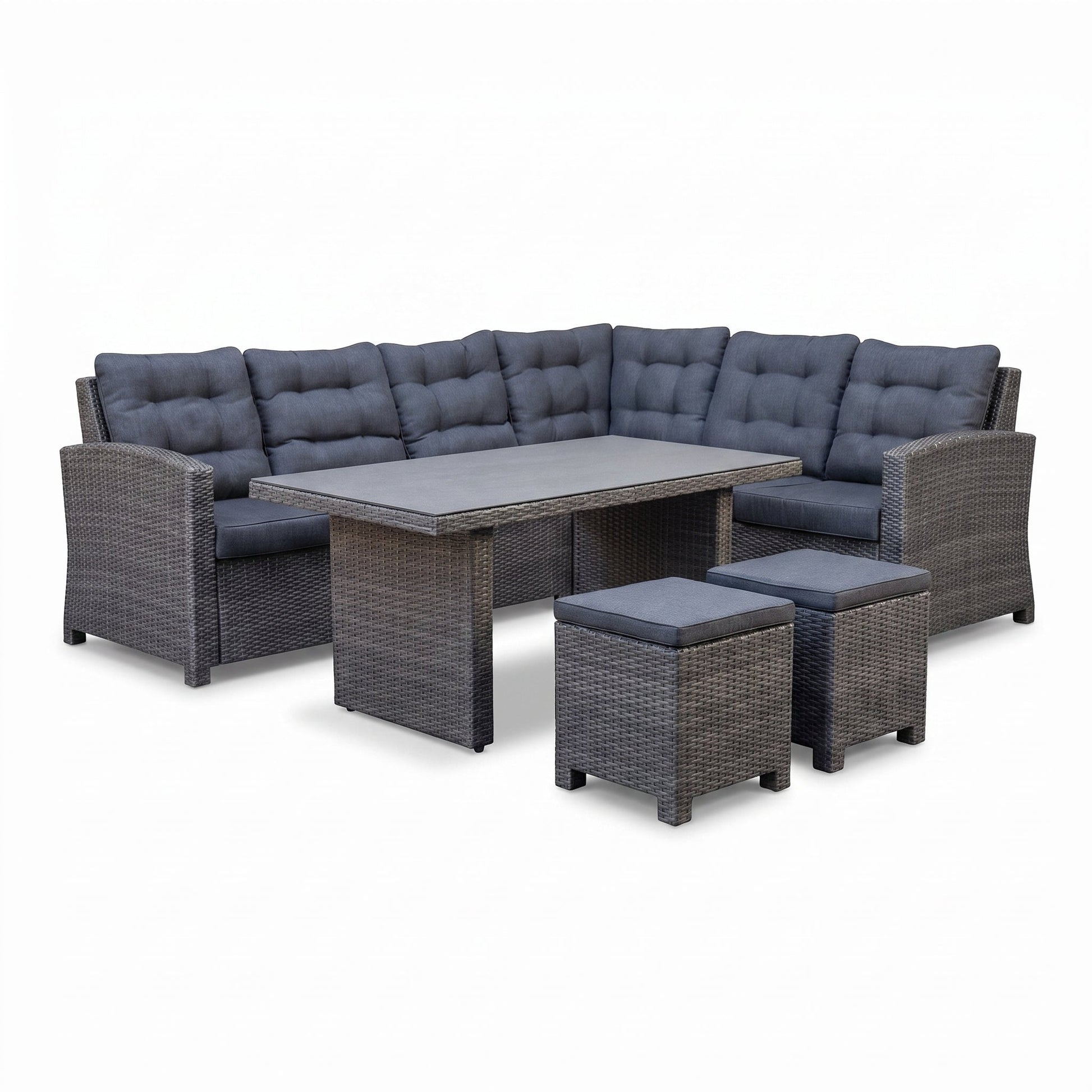 Las Palmas Dining Loungeset - Dark Grey / Hoge tafel, spraystone / Rechts in einem stimmungsvollen Garten - Outnest