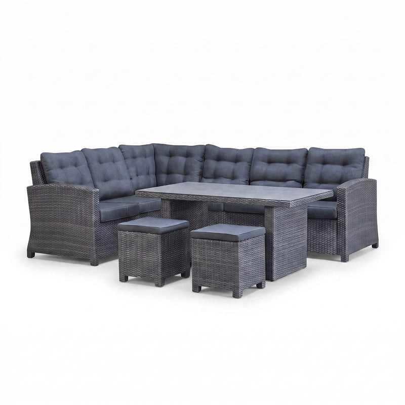 Las Palmas Dining Loungeset - Dark Grey / Hoge tafel, spraystone / Links in einem stimmungsvollen Garten - Outnest