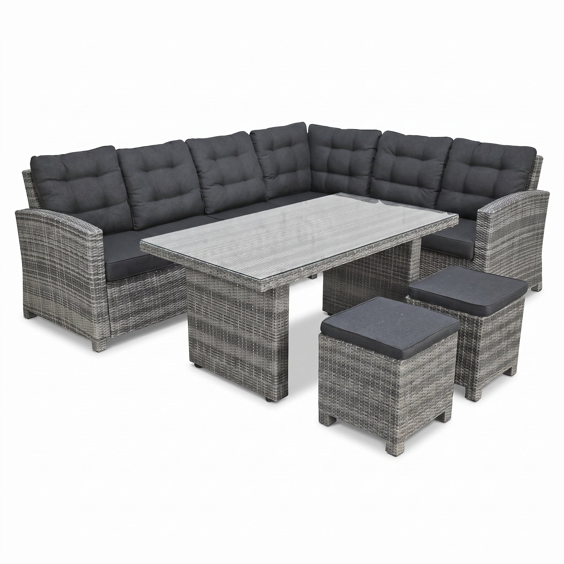 Las Palmas Dining Loungeset - Light Grey / Hoge tafel, glas / Rechts in einem stimmungsvollen Garten - Outnest Gartenmöbel