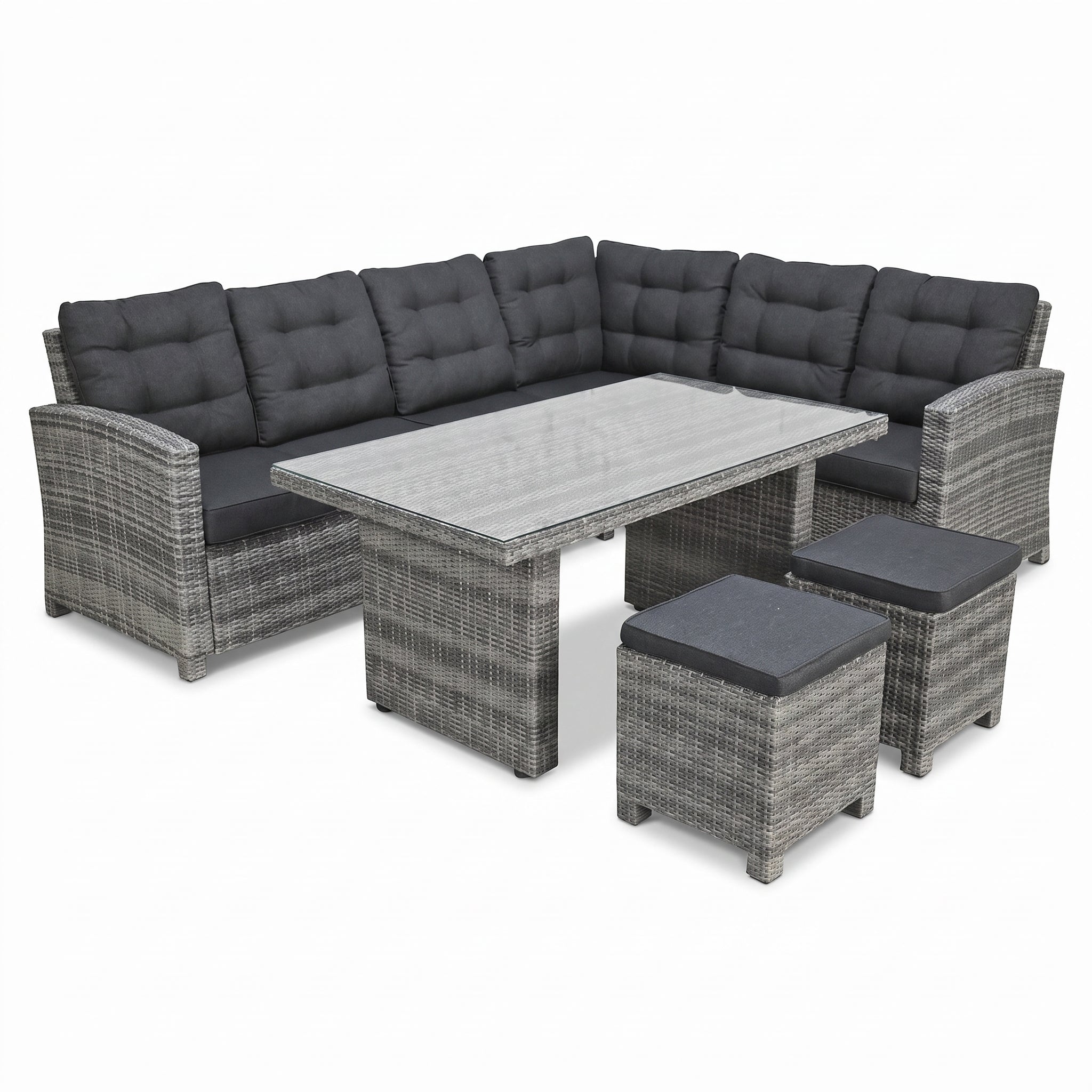 Las Palmas Dining Loungeset - Light Grey / Hoge tafel, glas / Rechts in einem stimmungsvollen Garten - Outnest Gartenmöbel