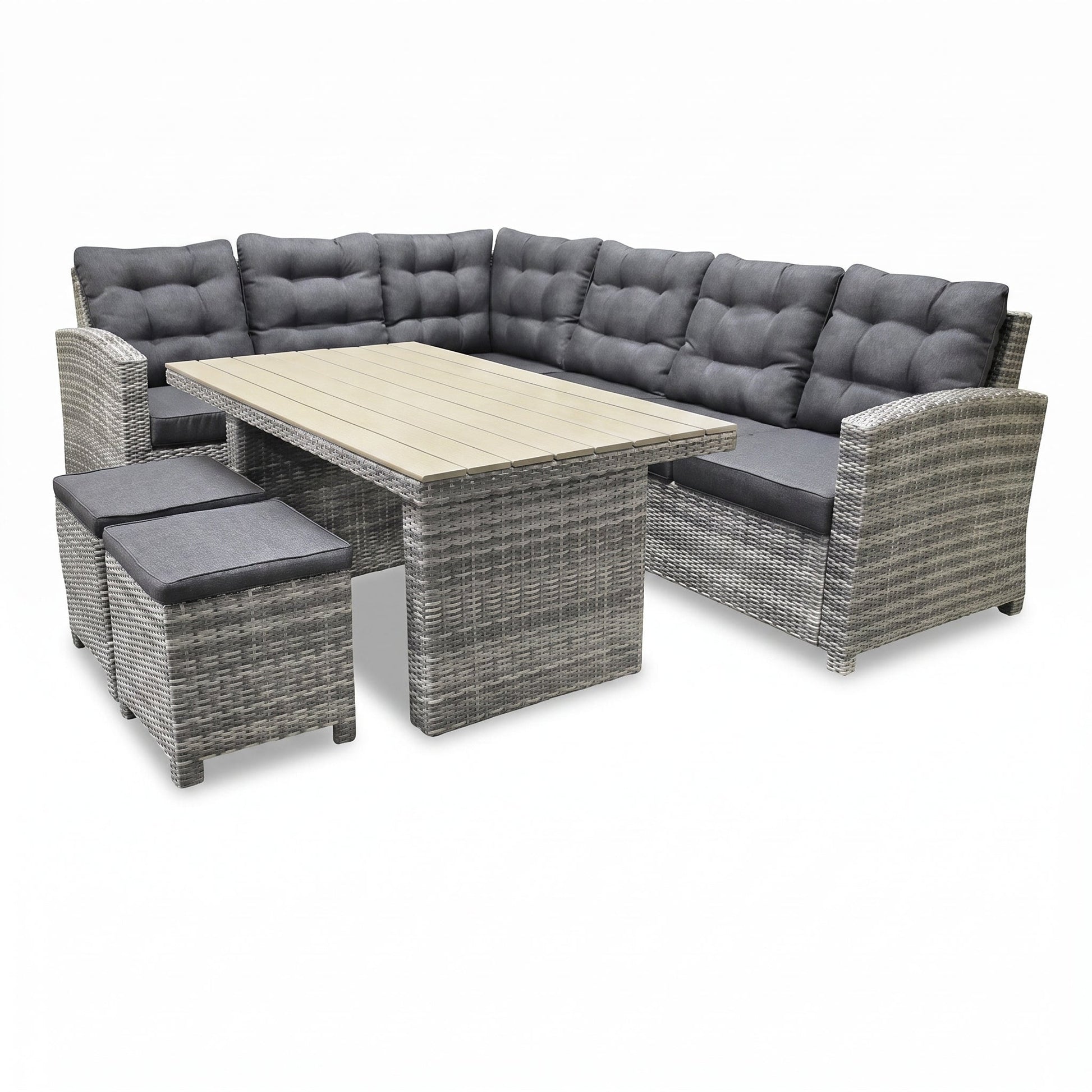 Las Palmas Dining Loungeset - Light Grey / Hoge tafel, polywood / Links in einem stimmungsvollen Garten - Outnest Gartenmöbel