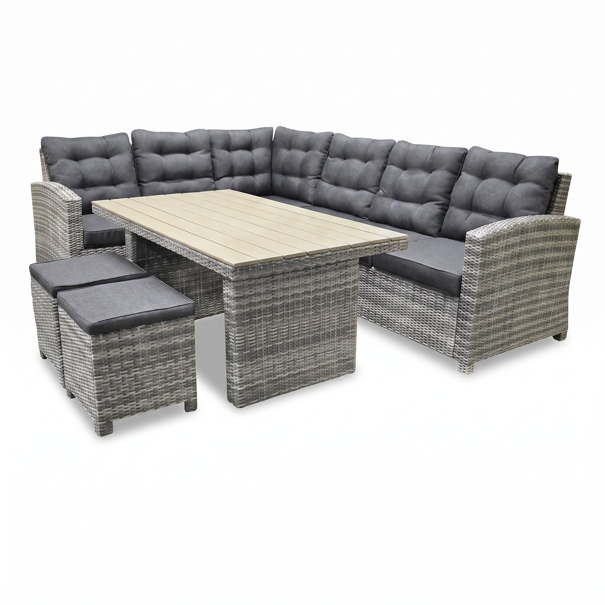Las Palmas Dining Loungeset - Light Grey / Hoge tafel, polywood / Links in einem stimmungsvollen Garten - Outnest Gartenmöbel