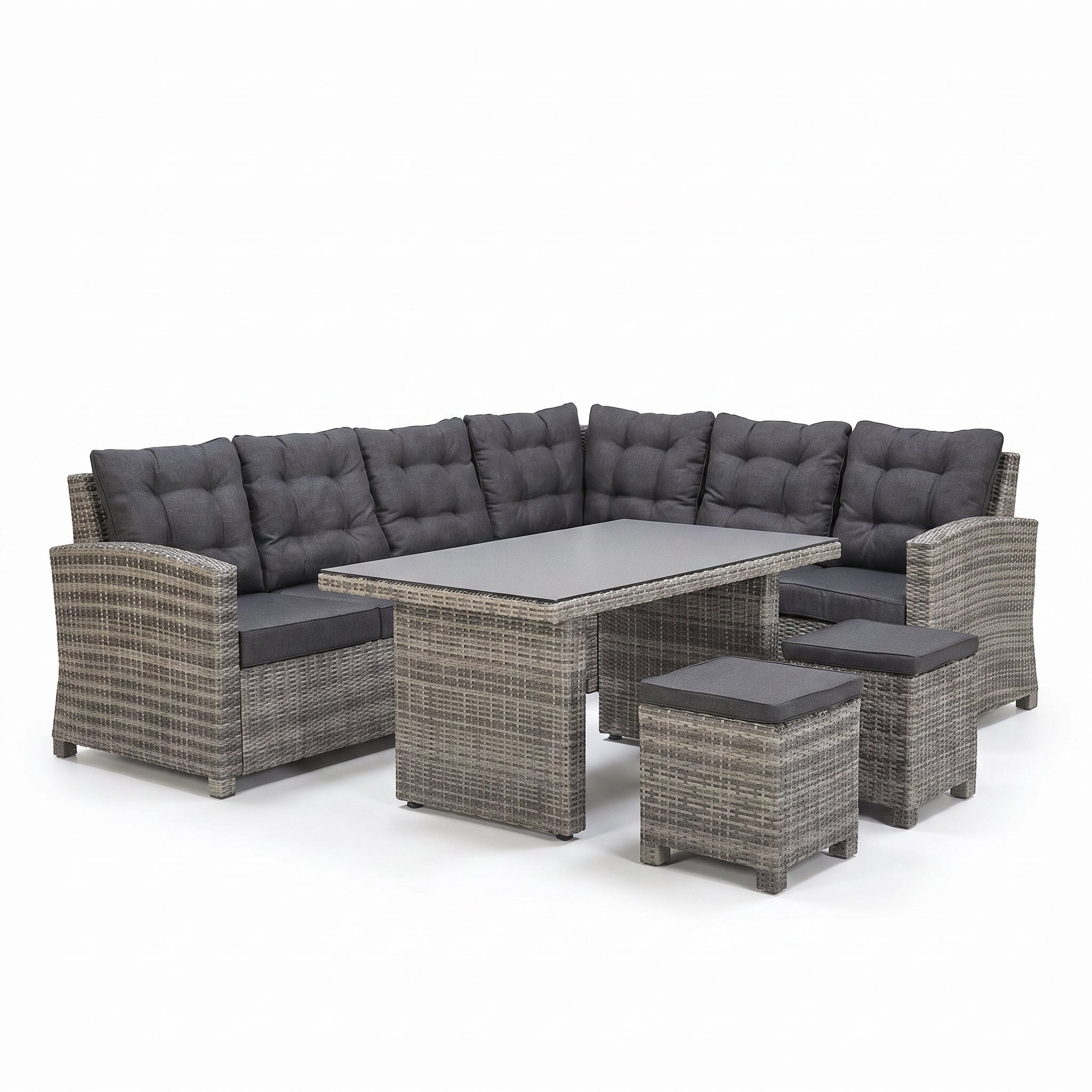 Las Palmas Dining Loungeset - Light Grey / Hoge tafel, spraystone / Rechts in einem stimmungsvollen Garten - Outnest
